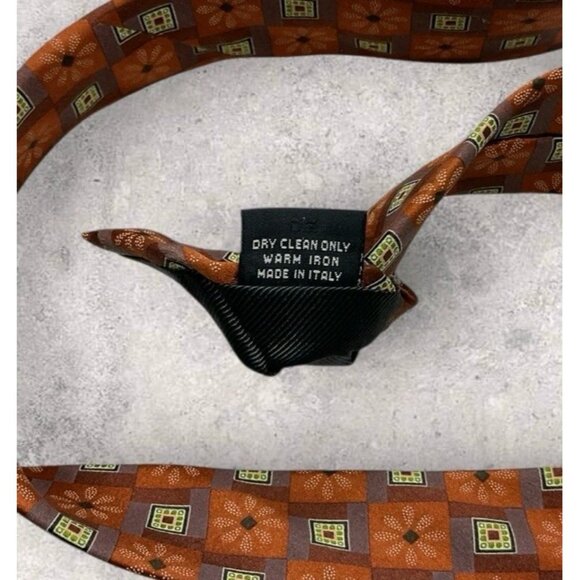 ERMENEGILDO ZEGNA Silk Tie ITALY Brown Orange Geometric Floral W:3.6" EUC - Picture 5 of 7